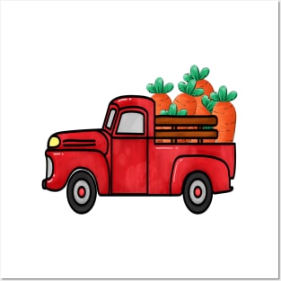 RED Truck Easter Carrots Posters and Art